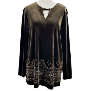 studio Ease womens top size 10 brown crushed velvet beaded tunic